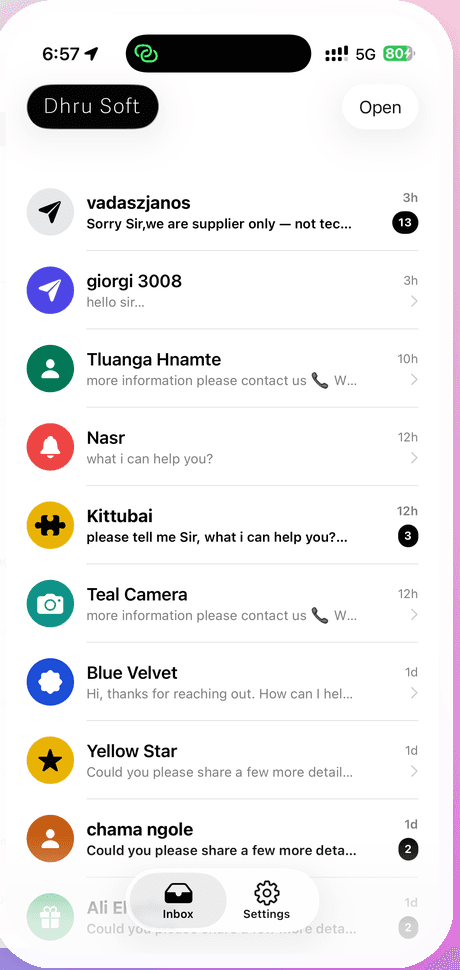 Dhru mobile support inbox app